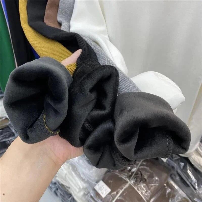 Теплый трикотаж, плюшевая утолщенная водолазка, базовая рубашка, женский пуловер, тонкий топ с длинными рукавами, простой повседневный новый модный осенне-зимний вариант