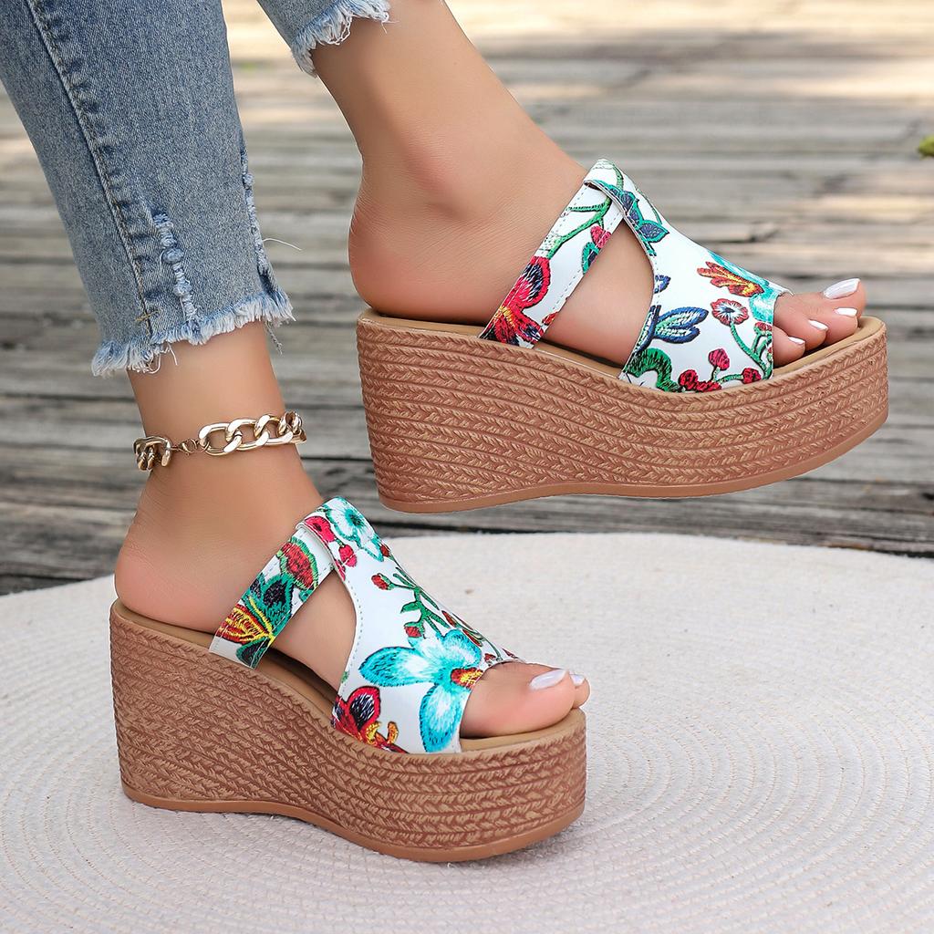 Fashion Women Wedges Slippers Print Thick Bottom Beach Sandals Non-slip Lightweight Comfortable Slippers Slides Women Zapatos De Mujer