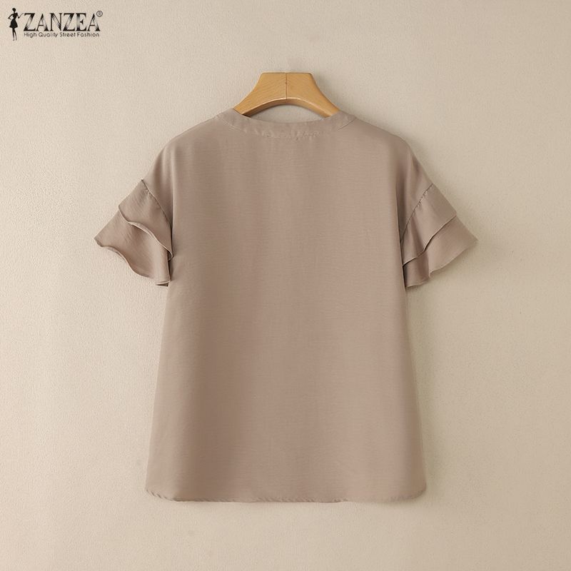 ZANZEA Женская летняя повседневная блузка с V-образным вырезом и коротким рукавом