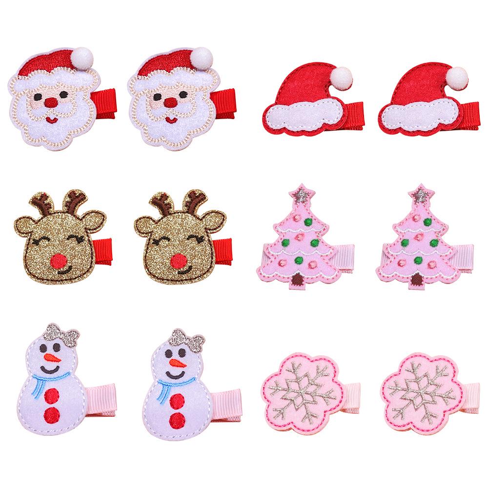 Детский рождественский набор заколок для волос: Шапка Санты, снежинка, снеговик, елка и повязка на голову в виде лося