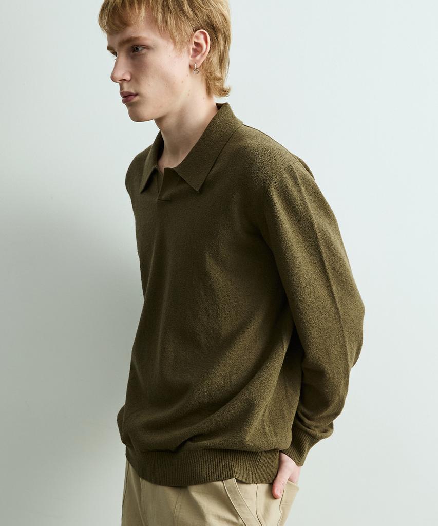 ONNHANS Open Collar Knit Pullover_Dark Sage