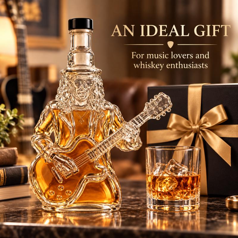 Guns N’ Roses Slash Style Glass Whiskey Decanter Guitar Player Shaped Liquor Bottle Rock Music Barware Collectible Decor