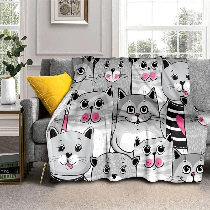 Cartoon Cat Flannel Comfortable Warm Blanket Children'S Gift Fluffy Soft Blanket Sofa Nap Portable Blanket