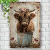 Очаровательная винтажная металлическая табличка с изображением горной коровы и цветов - деревенский настенный декор для дома, гаража или сада, декор с коровами