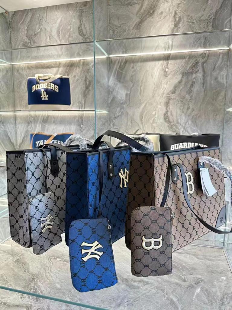 New Korean MLB Full-Logo NY Tote Bag: All-Over Print, Large Capacity, Versatile Shoulder Handbag