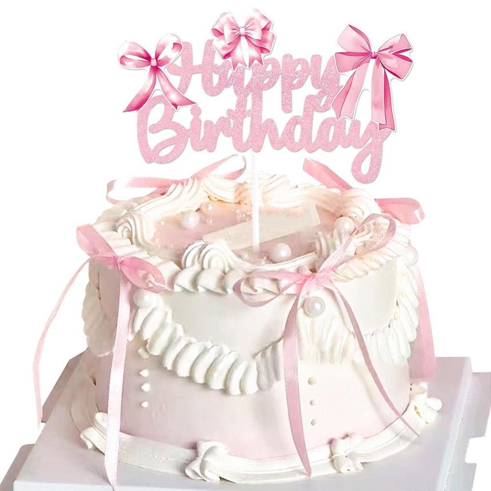 7 PCS Funny Black Bows Multipurpose Ribbion Cake Topper New Happy Birthday Sign