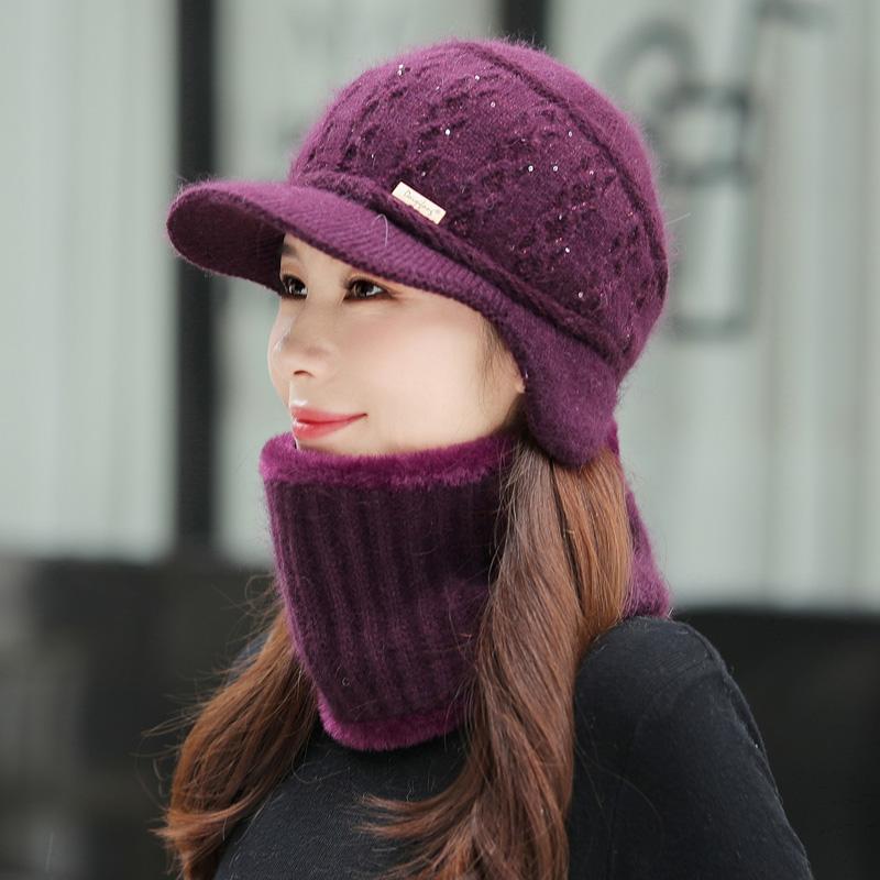 Популярная женская зимняя шапка, сохраняющая тепло, шапка с меховой подкладкой и комплект шарфа, теплые шапки для женщин, повседневная зимняя вязаная шапка с кроличьим мехом