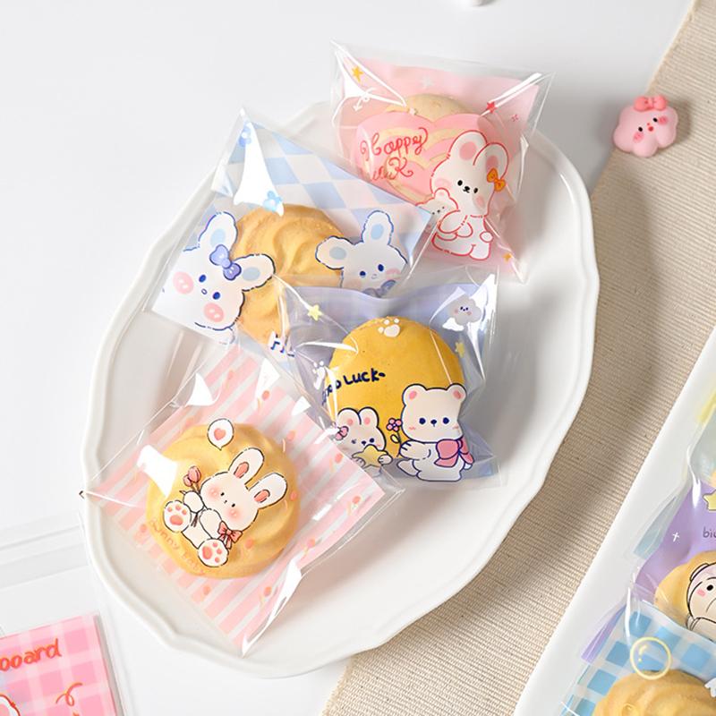 100 шт. самоклеящиеся пакеты для закусок прозрачные мультяшные медведи кролики конфеты подарочные пакеты для дня рождения подарочные принадлежности для выпечки