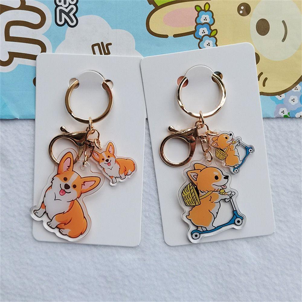 Transparent Corgi Key Chain Double-Sided Dog Pendants Backpack Decor Dog Key Ring Handbag Pendant