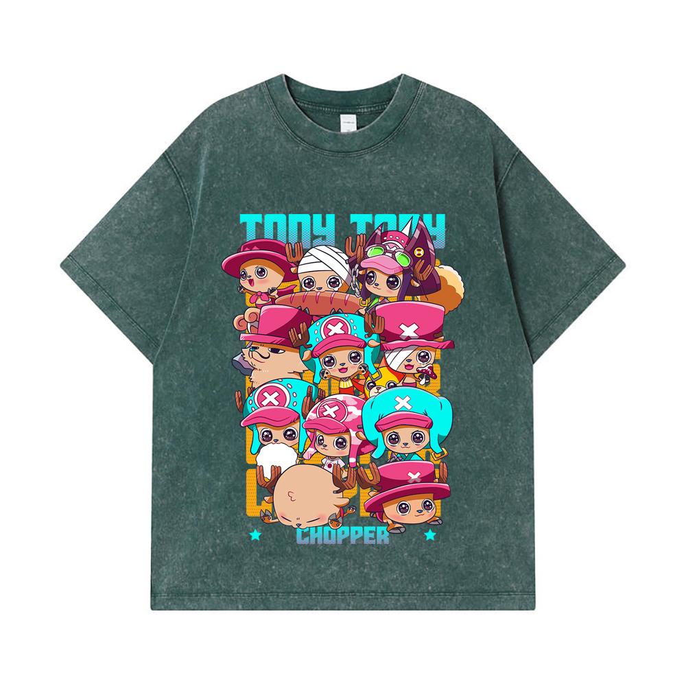 275 GSM Washed T-shirts 100% Cotton One Piece V44 Chopper Chibis Print Unisex Heavy Cotton T Shirt