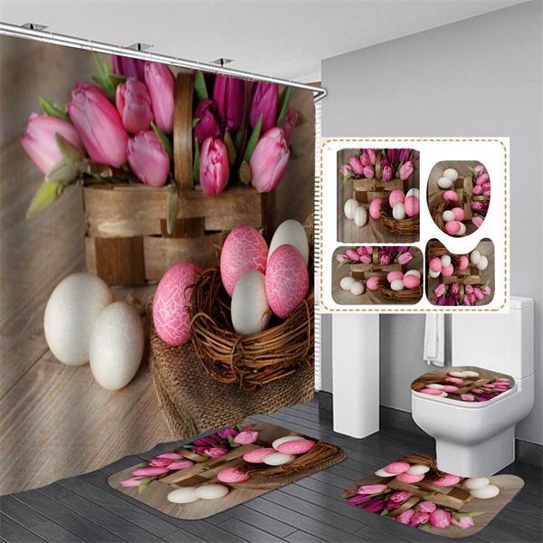 HOT 4PCS Paris Eiffel TowerWaterproof Shower Curtain Bathroom Toilet Seat Cover Mat Home Room Carpets Rugs Bath Mat