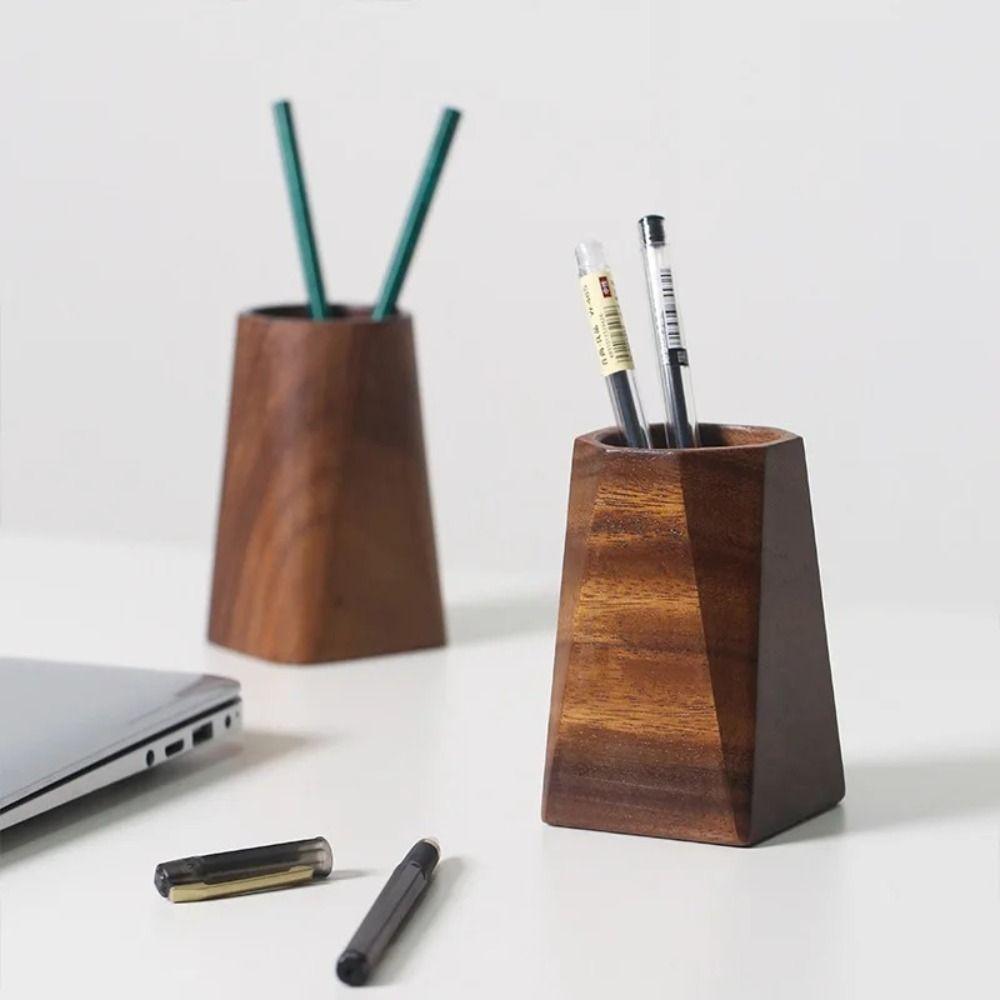 Вместительная подставка для ручек из орехового дерева, винтажный настольный органайзер, горшок для хранения, пенал, дом