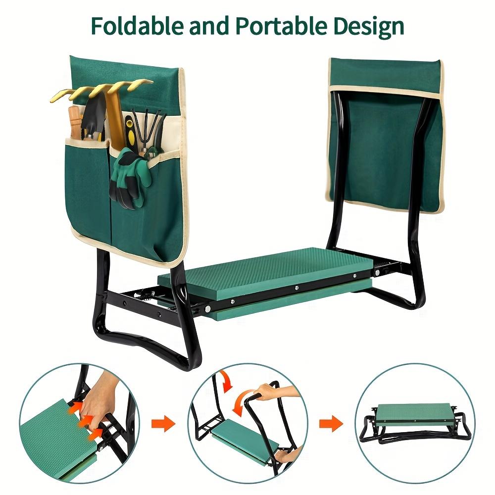 Модернизированный садовый табурет с утолщенной и расширенной мягкой подушкой для коленей, прочный складной садовый табурет с 2 сумками для инструментов