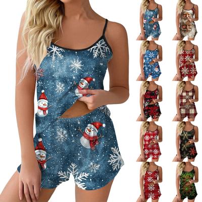 Женский модный рождественский комплект с принтом без рукавов, топ, шорты и пижама