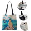 Сумка на плечо с изображением Русалки и пейзажем, 2022, женская многоразовая холщовая сумка-тоут Harajuku, повседневная складная сумка для покупок для покупок