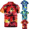 Модная мужская повседневная пляжная блузка с коротким рукавом и гавайским принтом на пуговицах