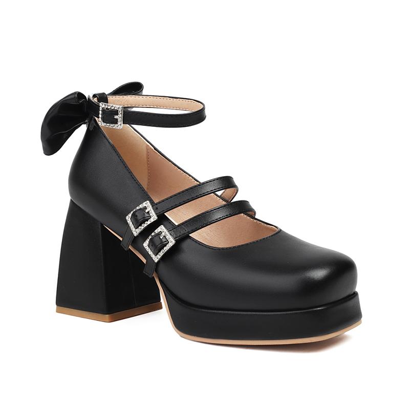 ANNYMOLI, женские туфли-лодочки Мэри Джейн, туфли-лодочки с квадратным носком, высокие каблуки, пряжка, бант, ремешок на щиколотке, перчатки, туфли, женская модная обувь, весна-осень 46