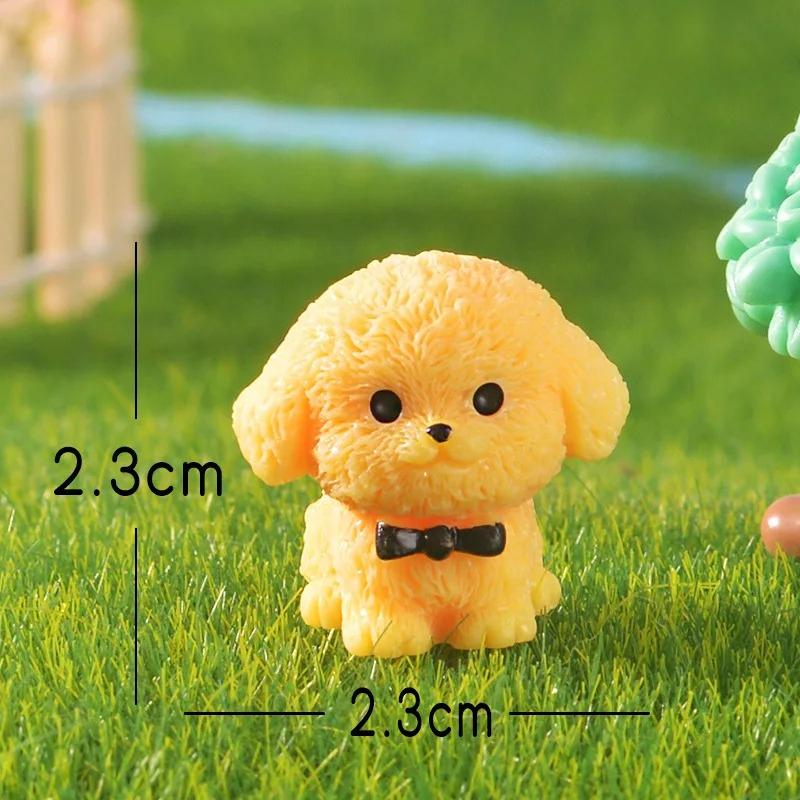3 Pcs Cute Cartoon Bib Puppy Mini Resin Figurines Garden Moss Miniature Landscape DIY Ornament Car Desktop Dog Animal Decorations