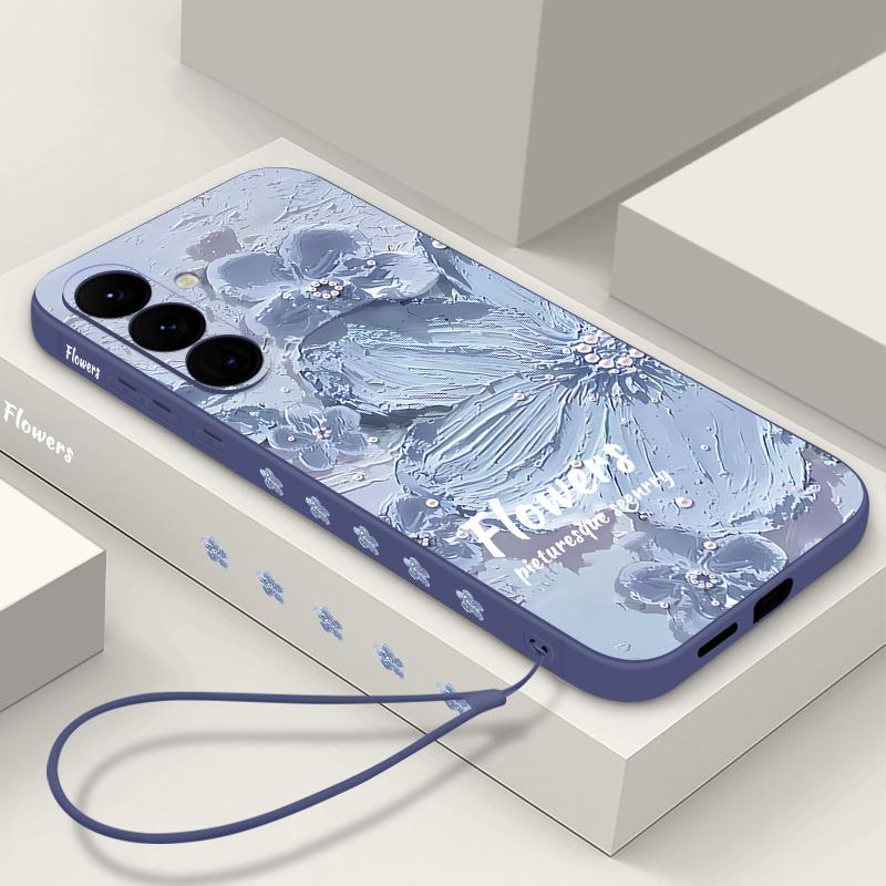 Художественный Цветочный Масляный Живописный Чехол для Телефона Samsung - Ударопрочный с Ремешком-Шнурком