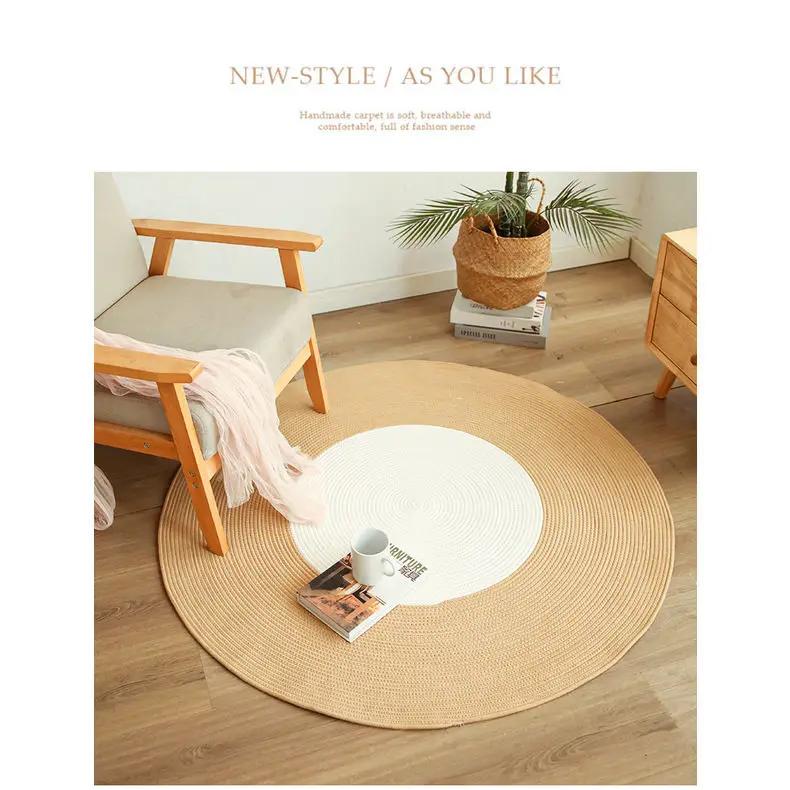 Коврик для спальни, тканый круглый ковер, хлопковый льняной коврик, японский балкон, ковер для гостиной, напольный коврик для журнального столика, противоскользящий коврик