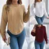 Women's Sweatshirt Casual Top Solid Colour Cable-Knit Bell Sleeves Asymmetrical Pullover