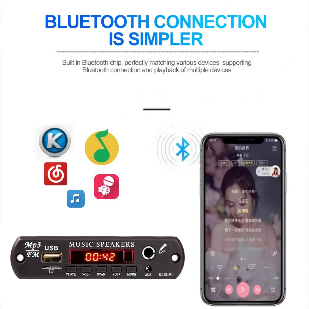 DC 12V 20V Bluetooth 5.3 MP3 Decoder Board Hands-free Car Audio Microphone Clock Display USB TF FM Radio Mp3 Music Player Speaker with Remote Control