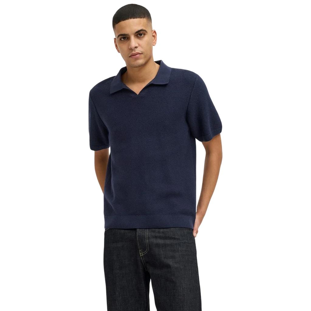 Jack And Jones Mens Knitted Split Neck Polo Shirt