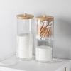 Transparent Storage Box Cotton Swab Organizer with Wooden Lid Large Capacity Dustproof Widely Used Floss Picks Cotton Balls Holder