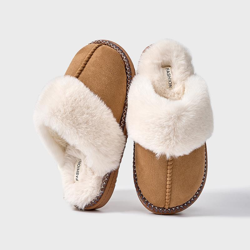 Winter Faux Suede Furry Slippers for Women 2024 New Non Slip Fluffy Faux Fur Slippers Indoor Thick Sole Plush Home Shoes Female