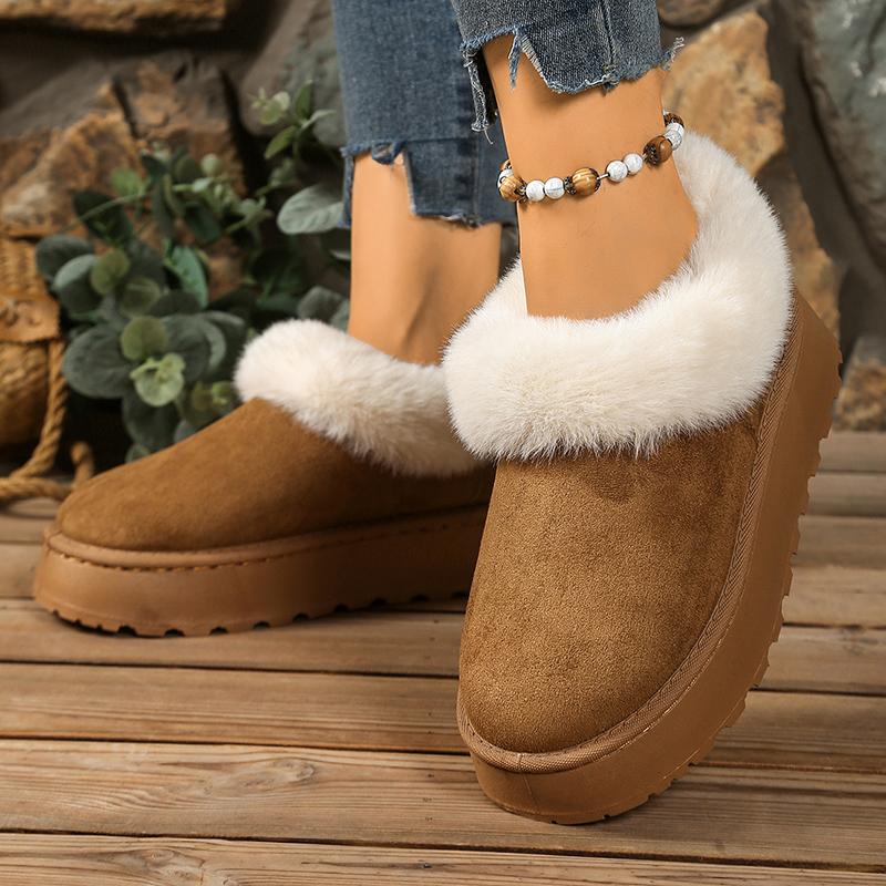 Fashion Fluffy Fur Winter Boots for Women 2025 Plus Size Non Slip Platform Snow Boots Woman Suede Thicken Plush Warm Cotton Shoes Female