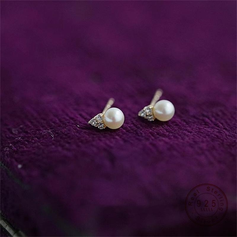 925 Sterling Silver Pearl Stud Earrings with Zircon, Dainty Elegant Pearl Earring for Women, Minimalist Fine Jewelry Gift