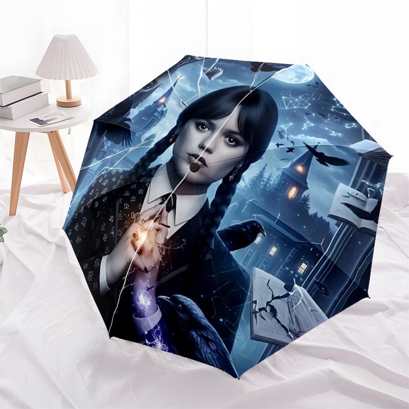 1PC Wednesday Automatic Open/Close Umbrella, 8-Rib Sturdy Frame, Lightweight Portable Umbrella, Commute, Business - Ideal Gift for Friend, Vibrant Pat