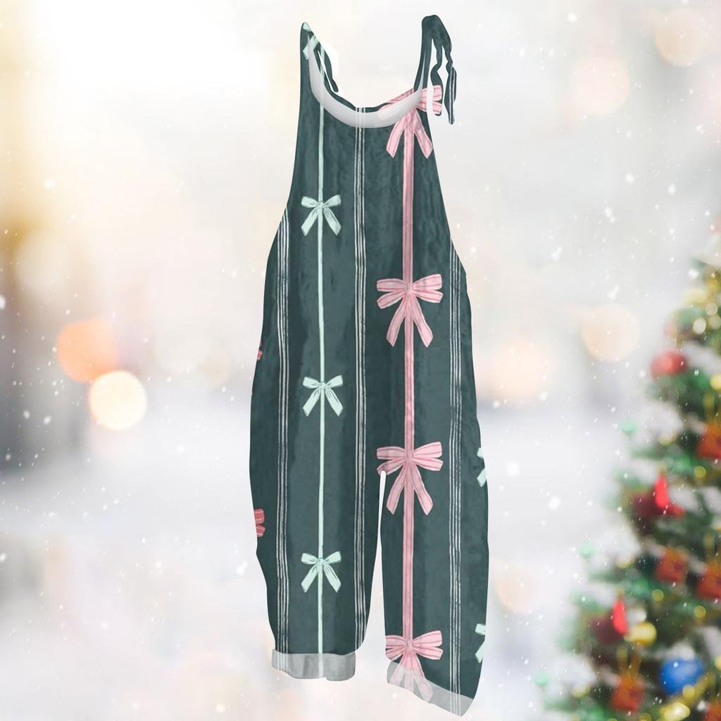 Женский комбинезон с карнавальным принтом, свободный, винтажный, на бретелях, хлопок, лен