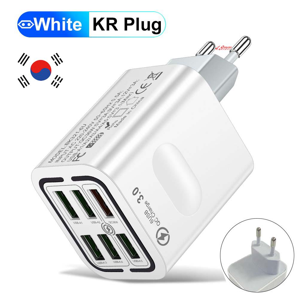 USB Charger 6 Ports Fast Charging Mobile Cell Phone Wall Adapter for Xiaomi Samsung Phone Charger EU/KR Plug