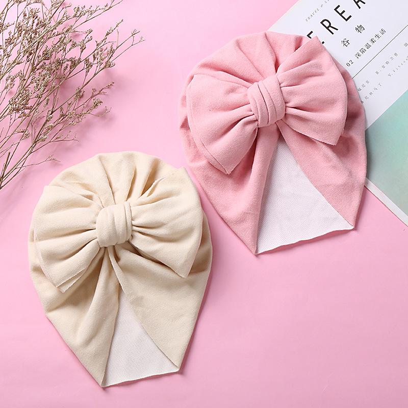 New Solid Color Baby Turban Cap Big Bow Infant Sweet Hat Newborn Elastic Bandana Headband Headscarf Beanie Kids Hair Accessories