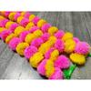 Artificial Marigold Garland Flowers for Decoration Long Toran Indian Genda Phool for Wedding & Festival |4-8 Feet Long |Pink+Yellow | 5 Strings