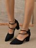 Туфли-лодочки на высоком каблуке, модная женская обувь, лето 2024, новые черные босоножки большого размера с острым носком и пряжкой на толстом каблуке