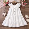 Летняя детская одежда, платье для больших детей, однотонное, повседневное, свободное, плиссированное, с короткими рукавами, платья принцессы