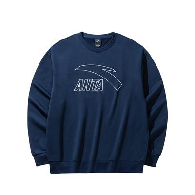 Anta Свитер серии Lifestyle с круглым вырезом и буквенным логотипом, дышащий спортивный свитшот с длинным рукавом, мужской свитшот темно-синего цвета 952448709-2