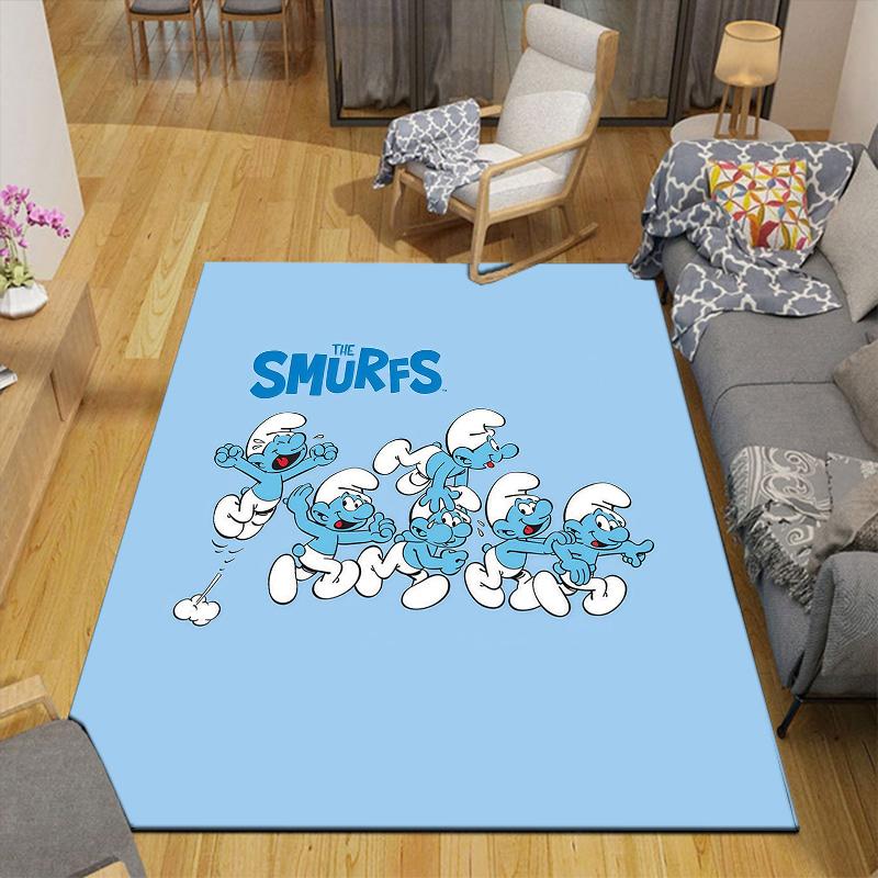 The Smurfs Flannel Pattern Square Carpet,Area Rug,Carpet Rug for Living Room Bedroom Sofa Playroom Decor,Non-slip Floor Mat