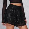 Women Sequin Shorts Elastic High Waist Loose A-line Pure Color Ultra Short