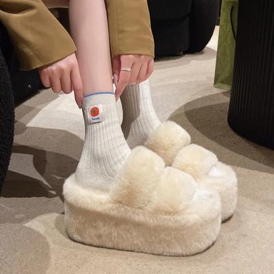 Весна-Осень Пушистые Тапочки с Открытым Носком Роскошные Женские Слипоны На Толстой Подошве 2024 Mujer Zapatos Дизайнерские Тапочки На Высоком Каблуке