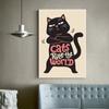 1PC Black Funny Cats Rule The World Print Poster Paper Waterproof HD Sticker Bedroom Entrance Home Living Room Bar Wall Decor