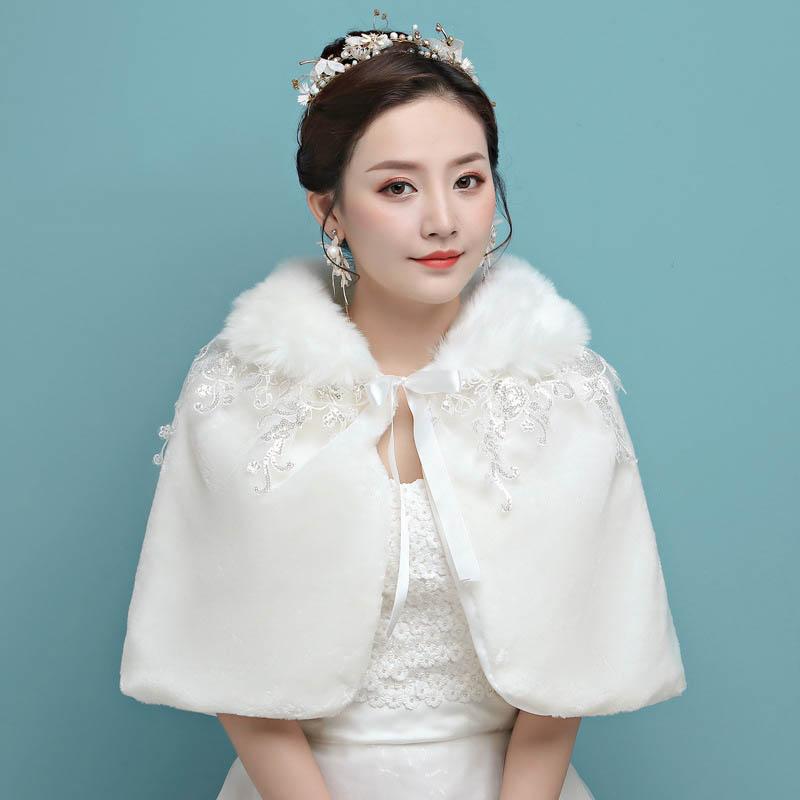 Свадебное вечернее платье с запахом из искусственного меха, болеро, накидка, свадебная шаль