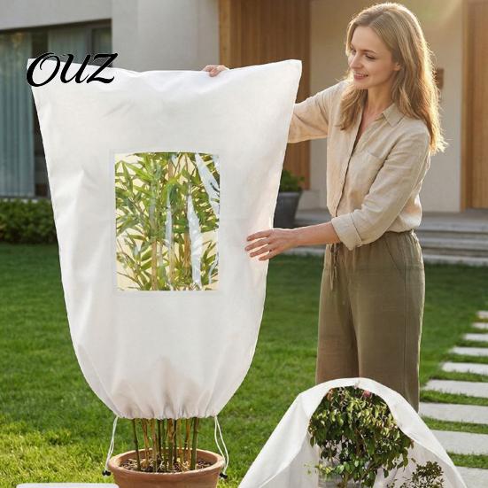 Insulated Garden Frost Guard Winter Plant Cover with Viewing Window, Drawstring Freeze Protection Cover, for Potted Trees Resuable Blanket Shrubs,