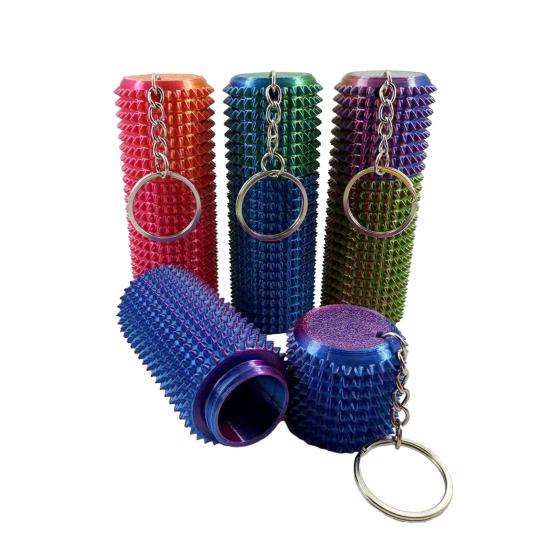 Spiky Grippie Stim Fidget Toy with Keychain Stress Relief 3D Printed Storage Box Pain Stimming Tool Teens Adults Portable Bumpy Roller Sensory Toy