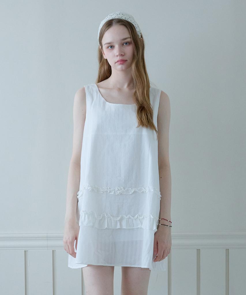 Pink Pineapple Sunny Dobby Frill Dress_White
