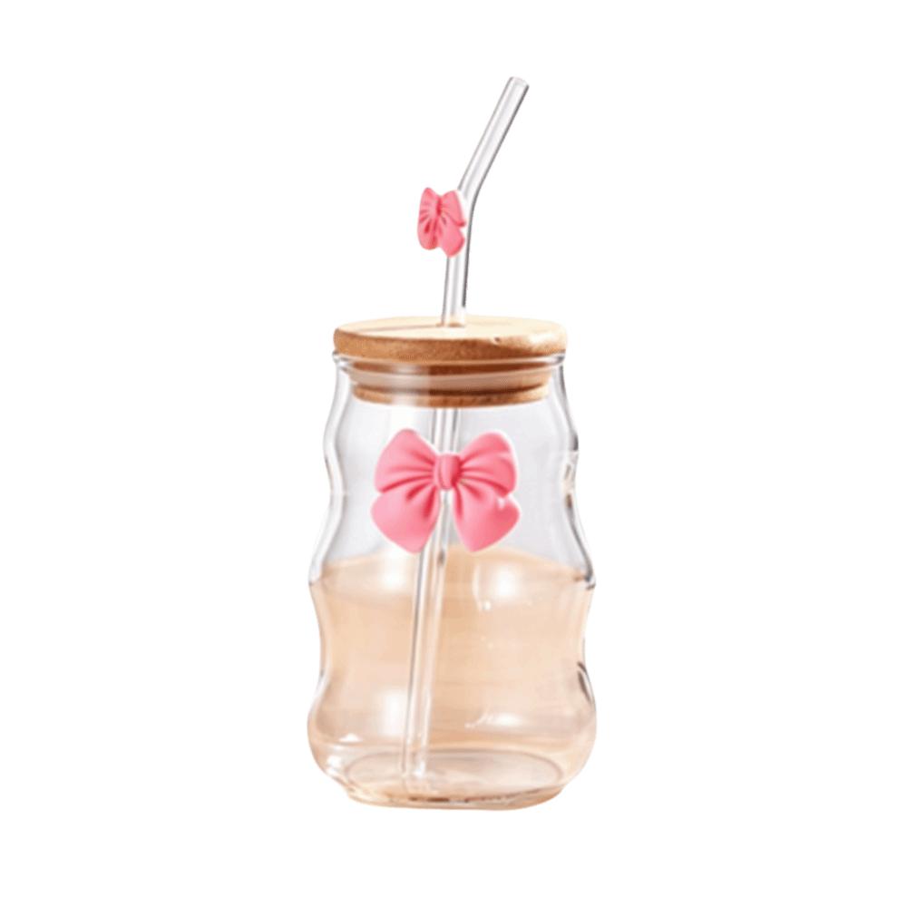With Straw Glass Cup with Lid Wavy Design Juice Cup Valentine's Day Gift Coffee Cup Milk Cup