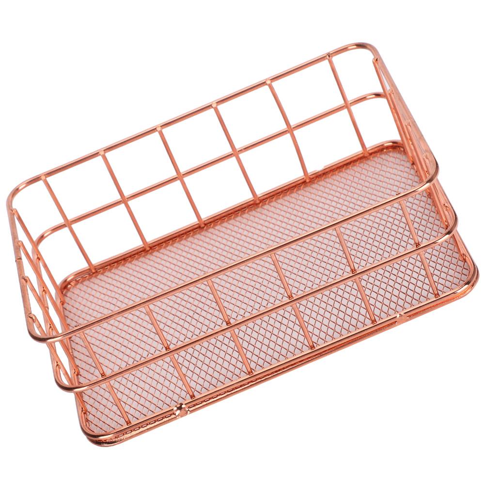 Корзина для хранения на рабочем столе, золотая металлическая сетка, фрукты, одежда, стол, организация, хранение