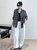 Nan Yu 100% Cotton Plaid Loose Long Sleeve Sun Protection Shirt for Women - Early Autumn 2025 Collection